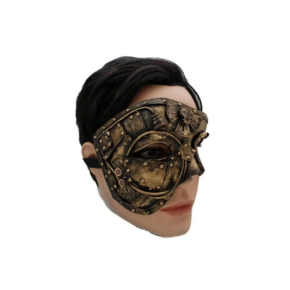 Men Women Gold Halloween Costume Half Face Mask Steampunk Rave Mardi Gras Party